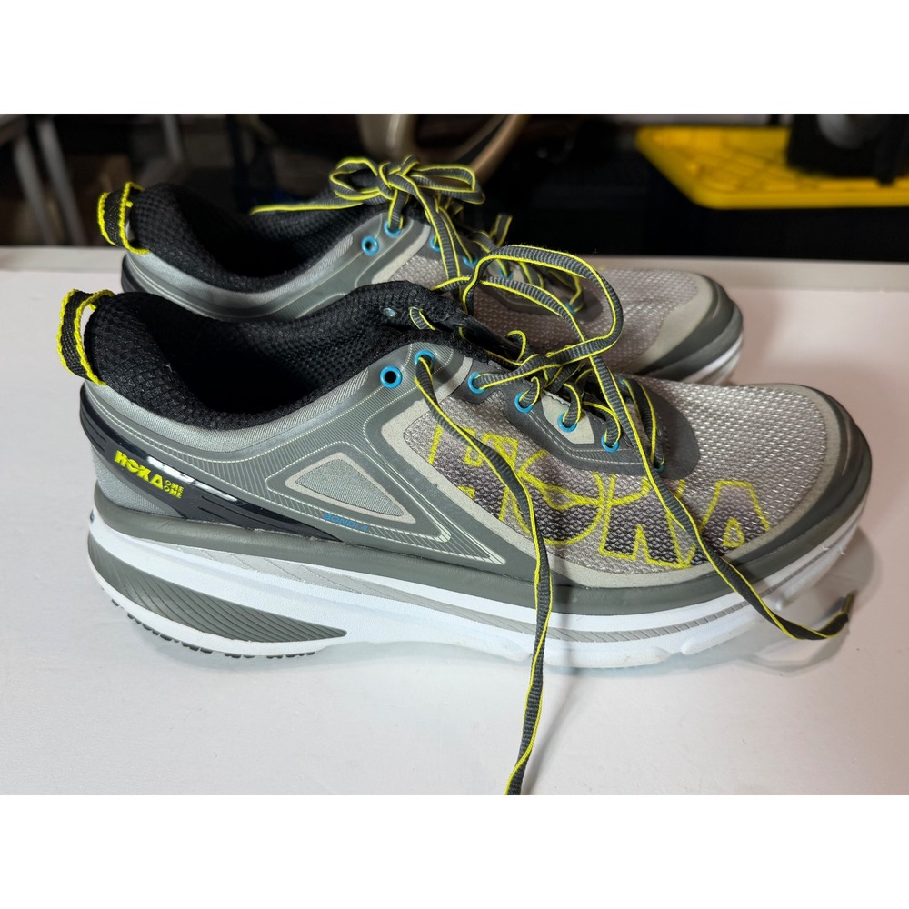 Hoka One One Bondi 4 Mens Running Shoes Grey Yellow Blue 1007865 Size 10